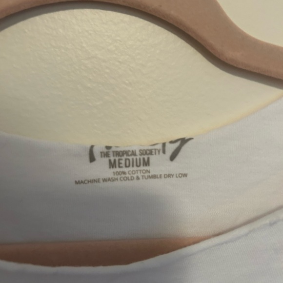 White Rhinestoned Off The Shoulder Cropped Baby T-Shirt - Picture 4 of 4